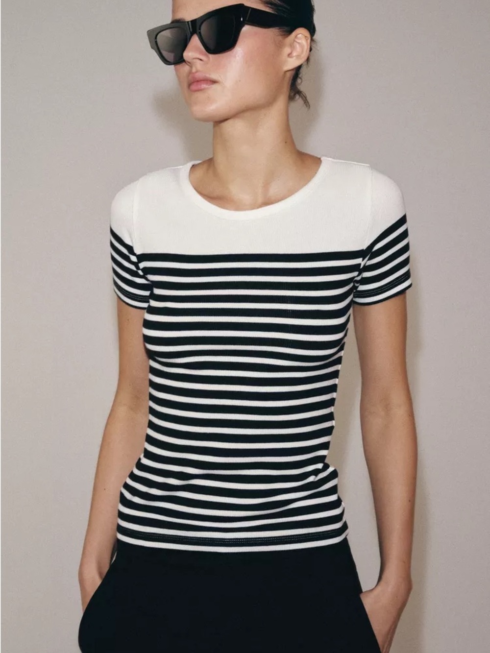 Zara STRIPED SHORT SLEEVE T-SHIRT ECRU / BLUE4424/011/080